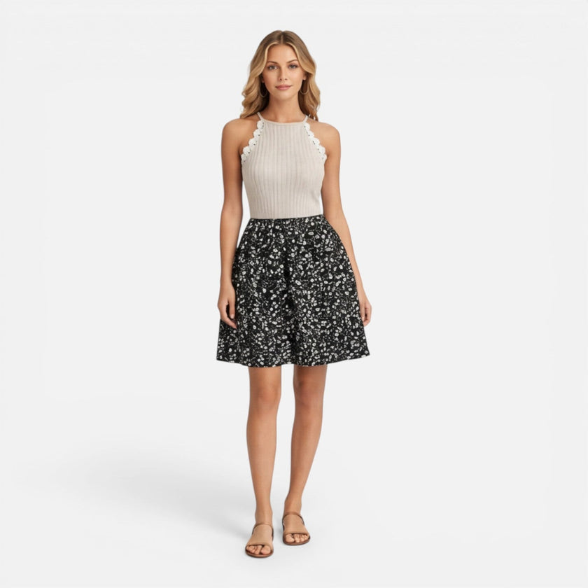 FJØRNA women's sleeveless summer dress with slim fit silhouette, lace trim, casual style, perfect for warm weather.