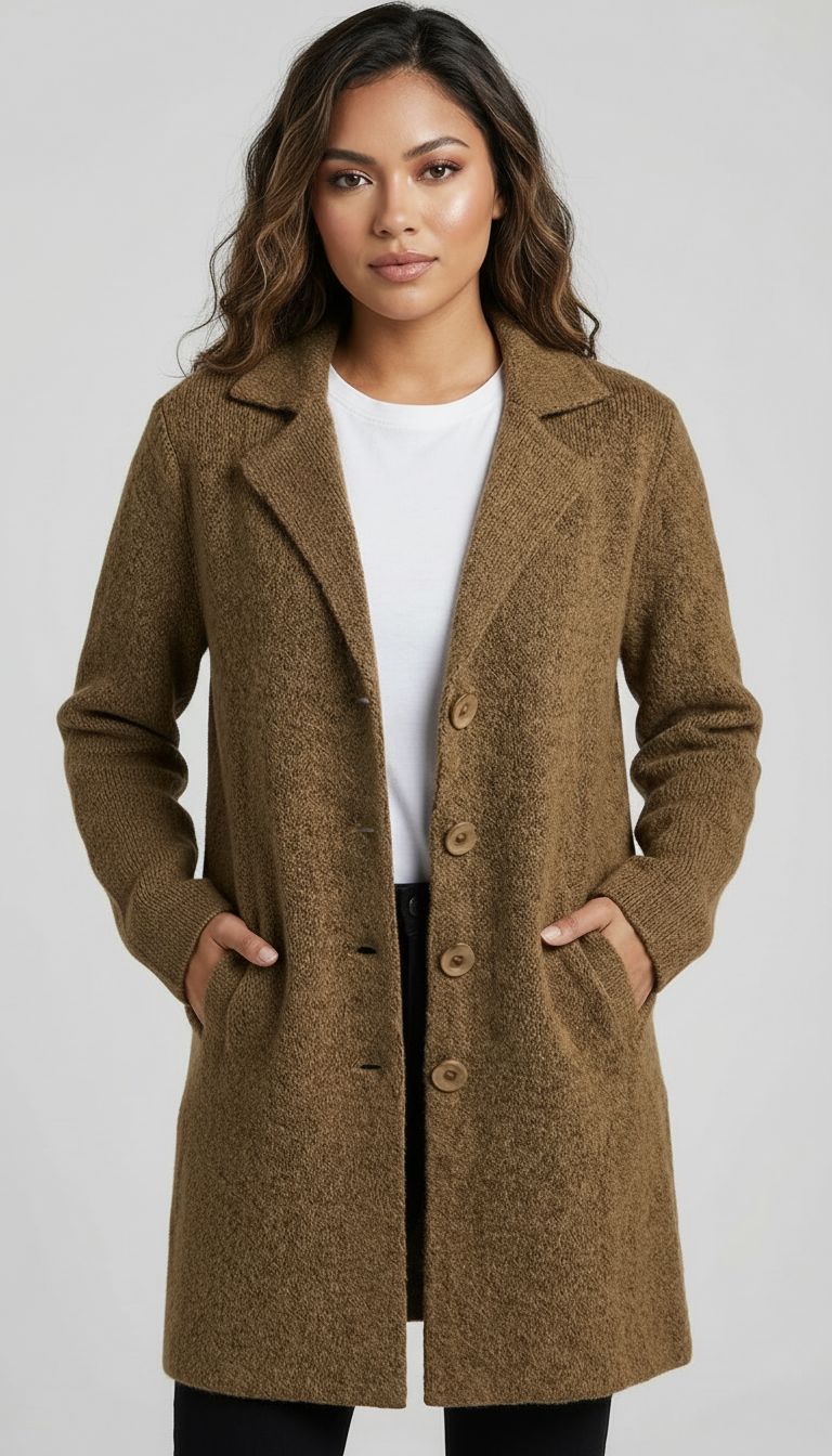 Long Coat Women Lapel Collar Button Front Side Pockets