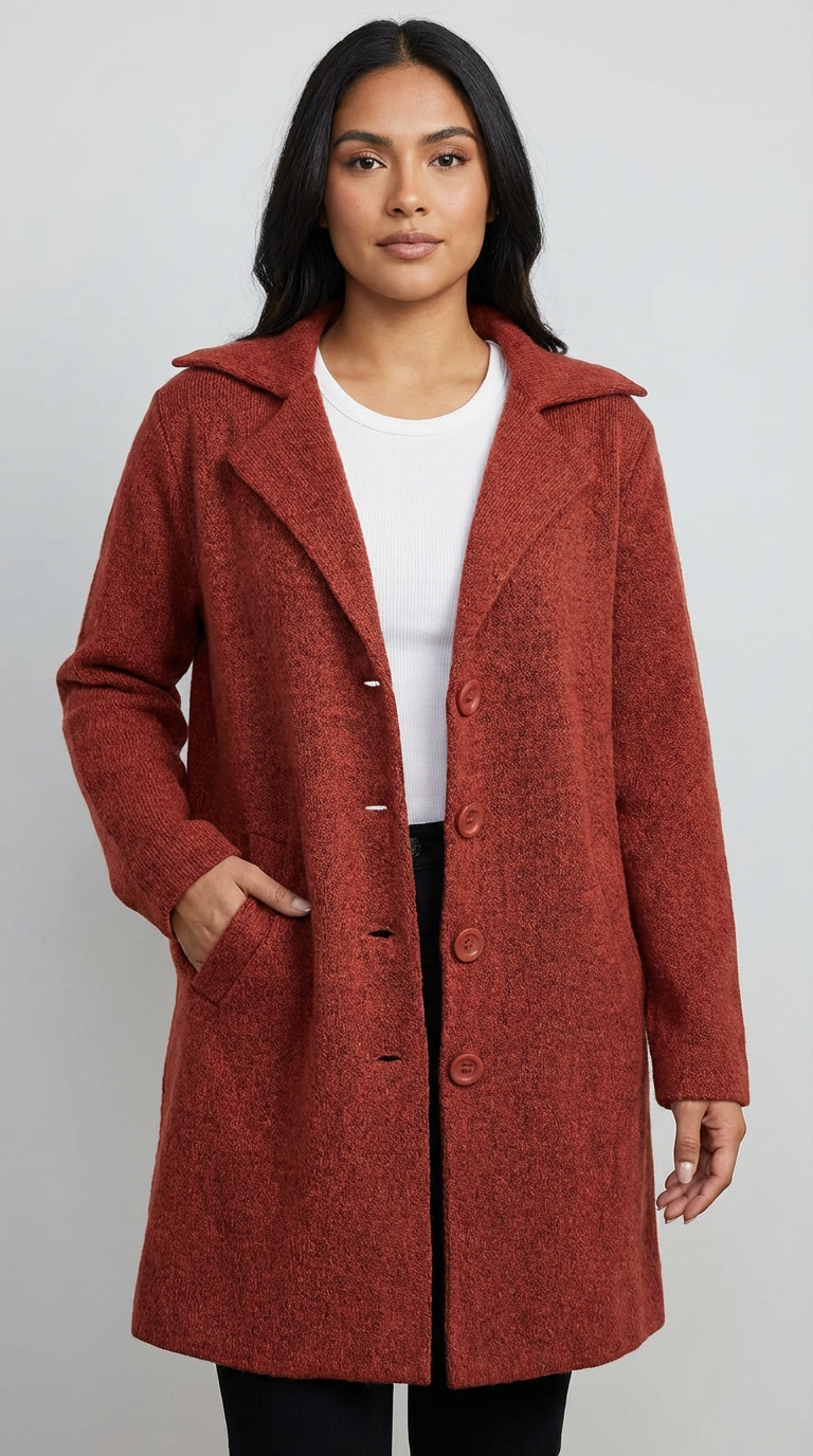 Long Coat Women Lapel Collar Button Front Side Pockets