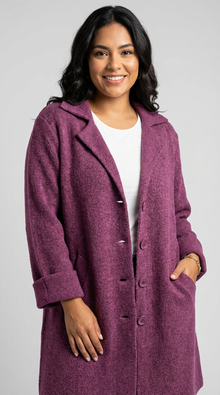 Long Coat Women Lapel Collar Button Front Side Pockets