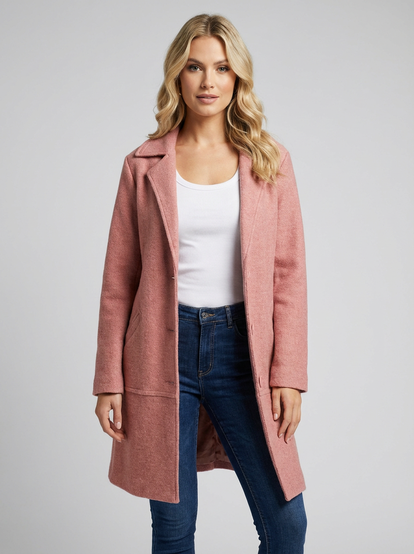 Long Coat Women Lapel Collar Button Front Side Pockets