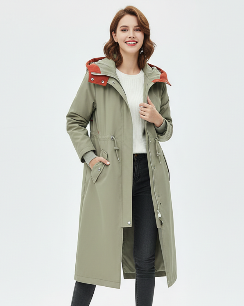 Raincoat Women Long Trench with Removable Lining