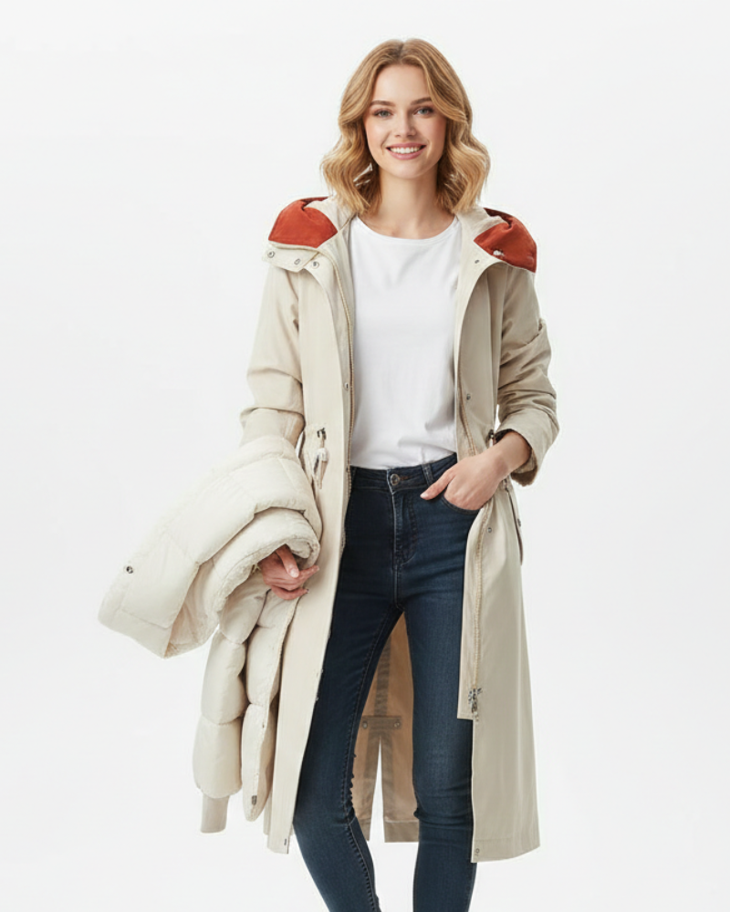 Raincoat Women Long Trench with Removable Lining