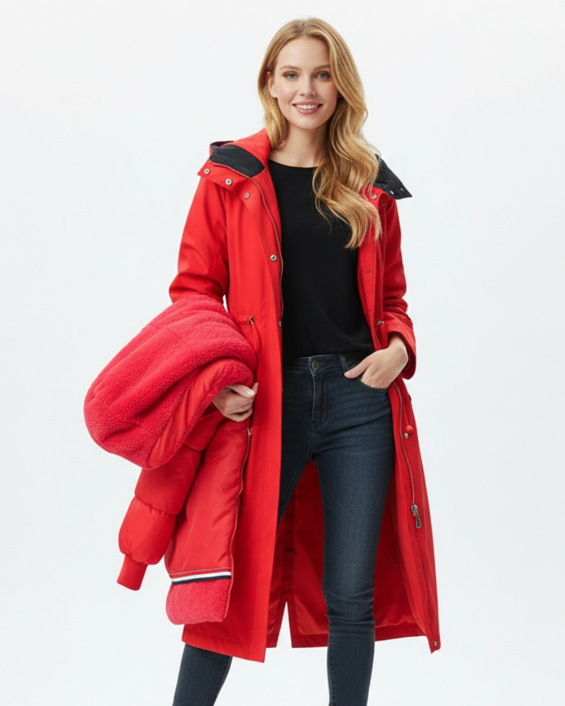 Raincoat Women Long Trench with Removable Lining