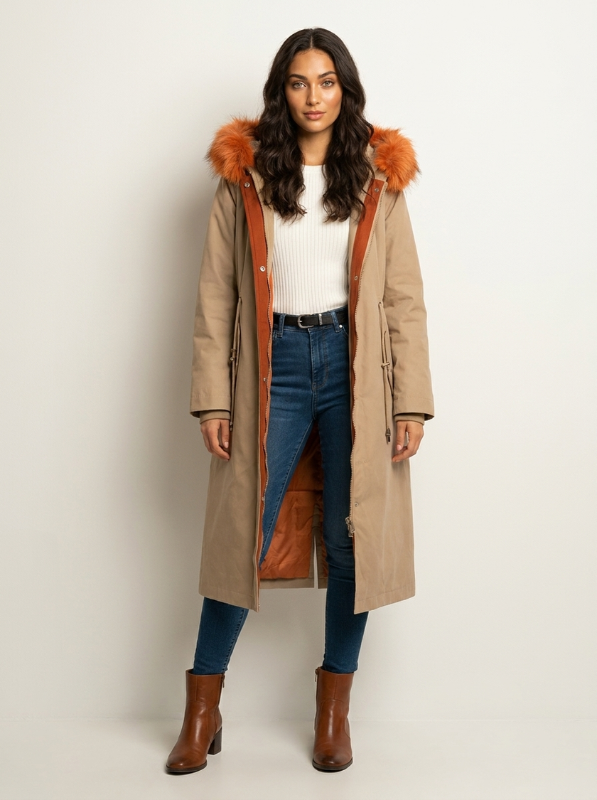 Raincoat Women Long Trench with Removable Lining
