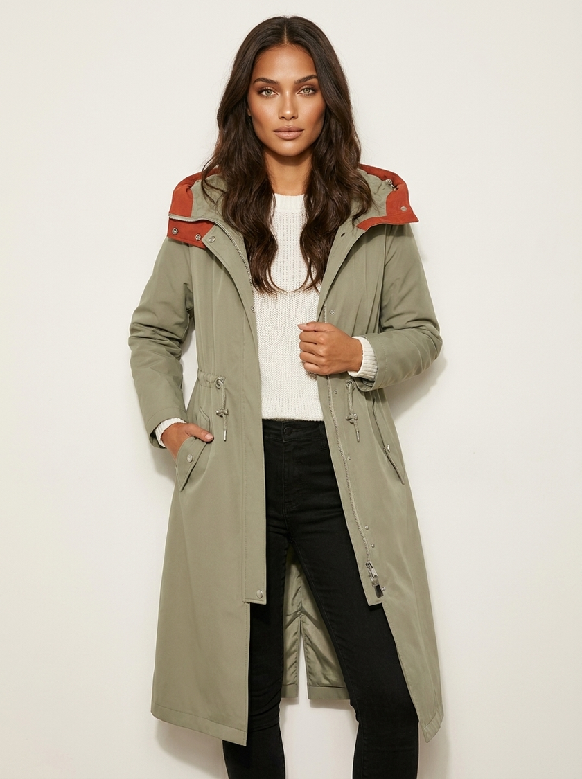 Raincoat Women Long Trench with Removable Lining