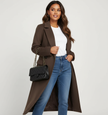 Double Breasted Coat Women Long Wide Lapel Collar