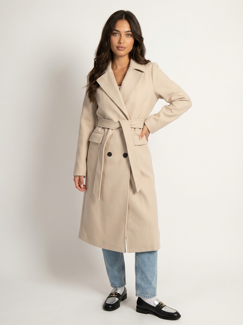 Double Breasted Coat Women Long Wide Lapel Collar