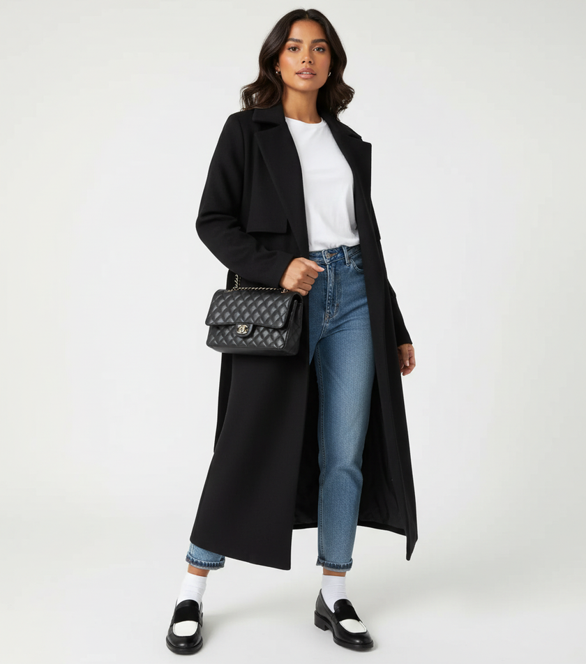 Double Breasted Coat Women Long Wide Lapel Collar