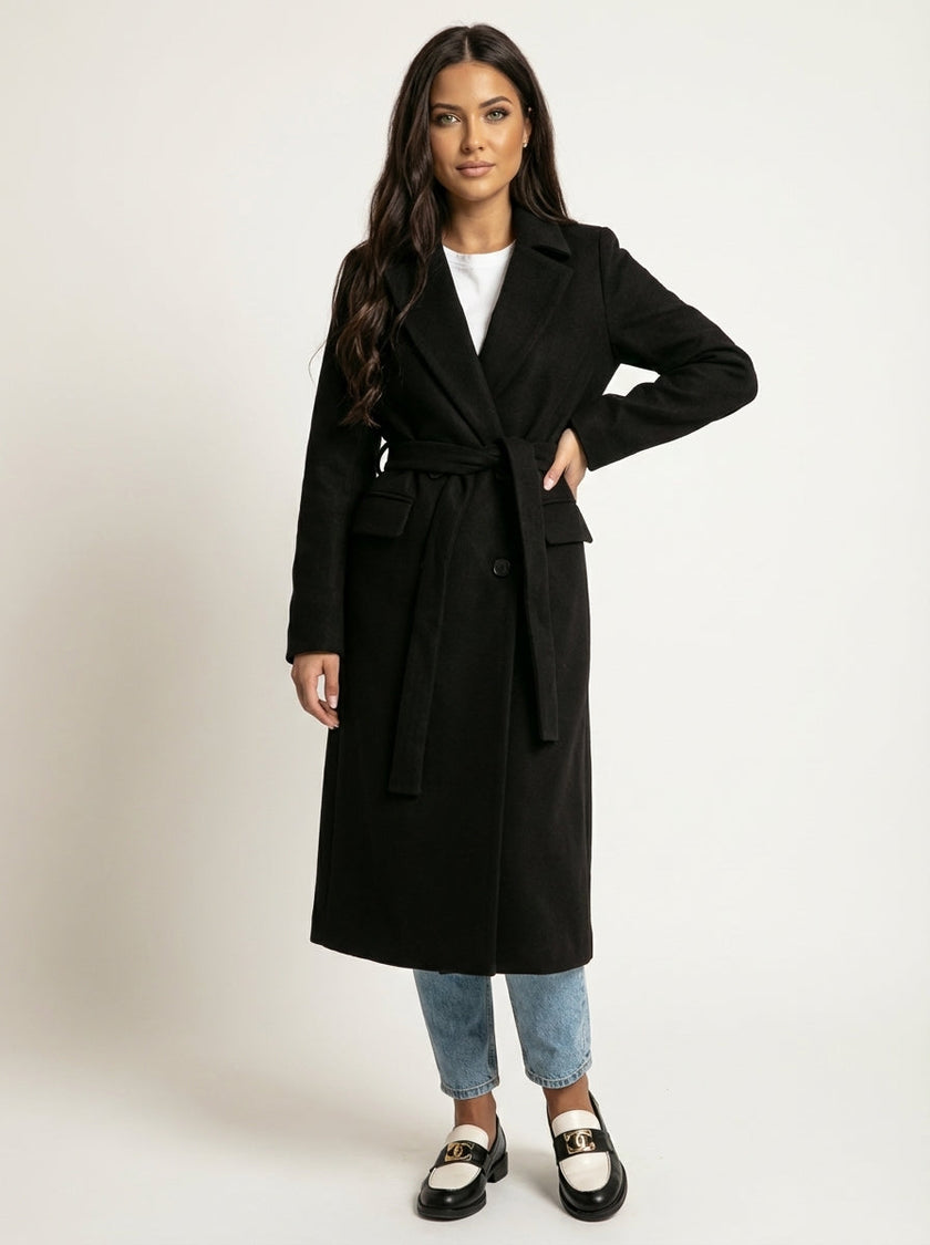 Double Breasted Coat Women Long Wide Lapel Collar