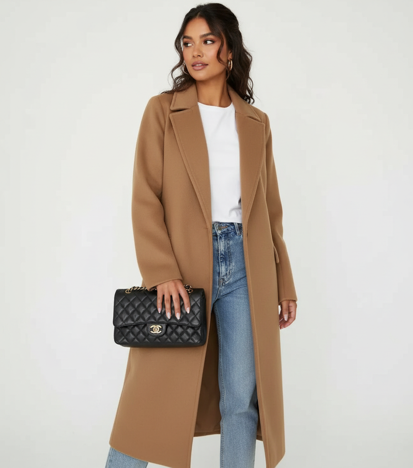 Double Breasted Coat Women Long Wide Lapel Collar