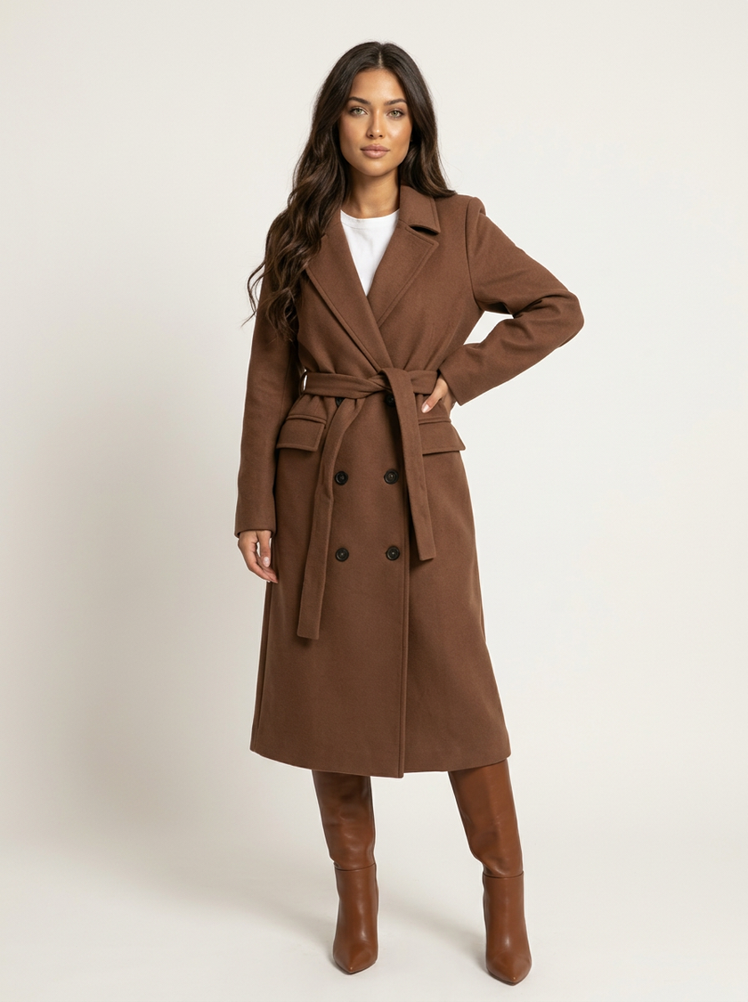 Double Breasted Coat Women Long Wide Lapel Collar