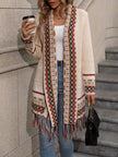 Boho Fringe Cardigan Women, Longline Open-Front Knit