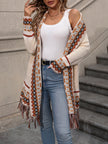Boho Fringe Cardigan Women, Longline Open-Front Knit