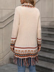 Boho Fringe Cardigan Women, Longline Open-Front Knit