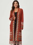 Boho Fringe Cardigan Women, Longline Open-Front Knit