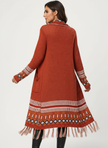 Boho Fringe Cardigan Women, Longline Open-Front Knit