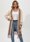 Boho Fringe Cardigan Women, Longline Open-Front Knit