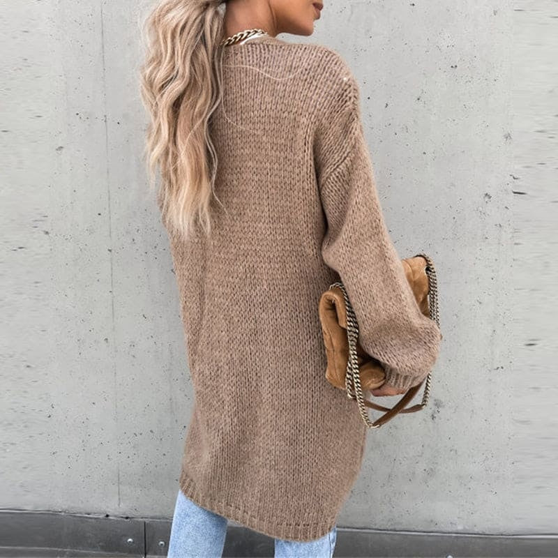 Long Knit Cardigan Women Open Front Relaxed Fit Mid-Season