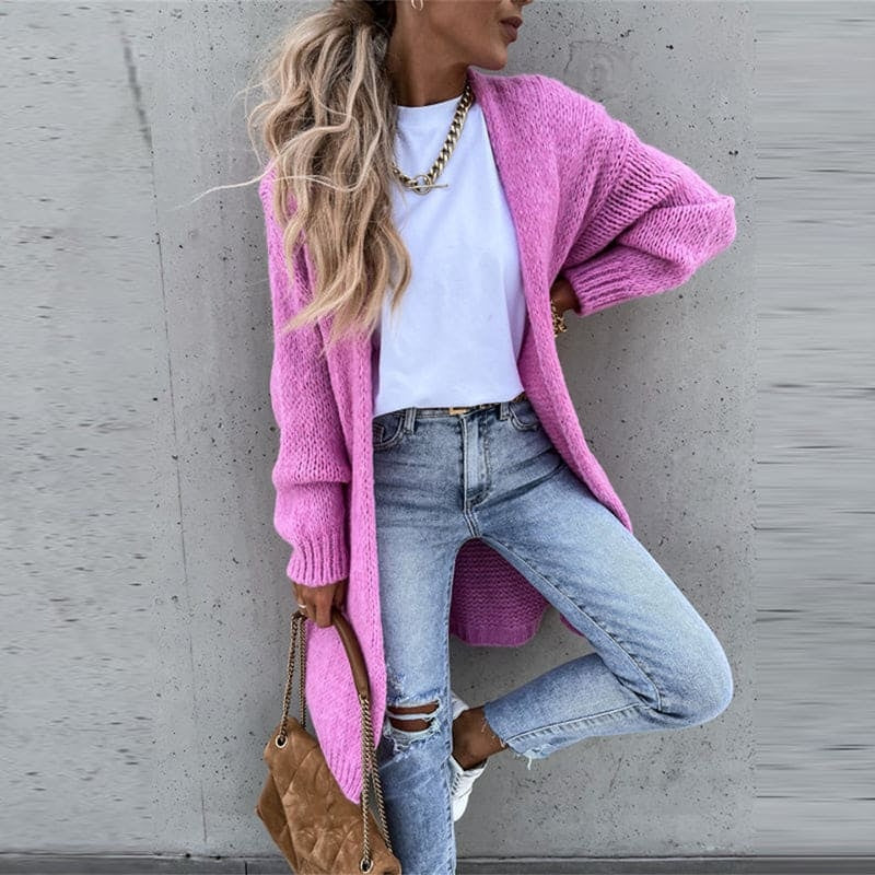 Long Knit Cardigan Women Open Front Relaxed Fit Mid-Season