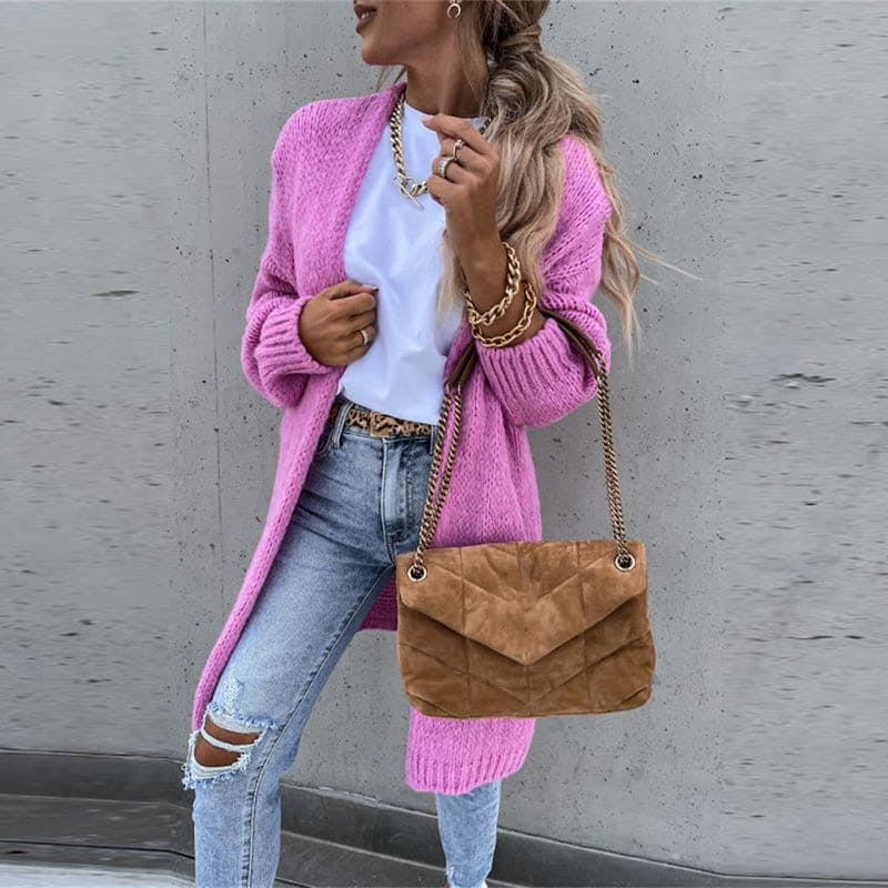 Long Knit Cardigan Women Open Front Relaxed Fit Mid-Season