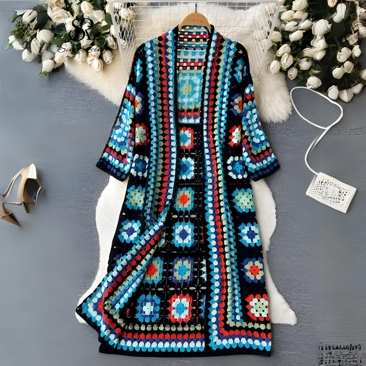 Longline Crochet Cardigan Women Open Front Colourful