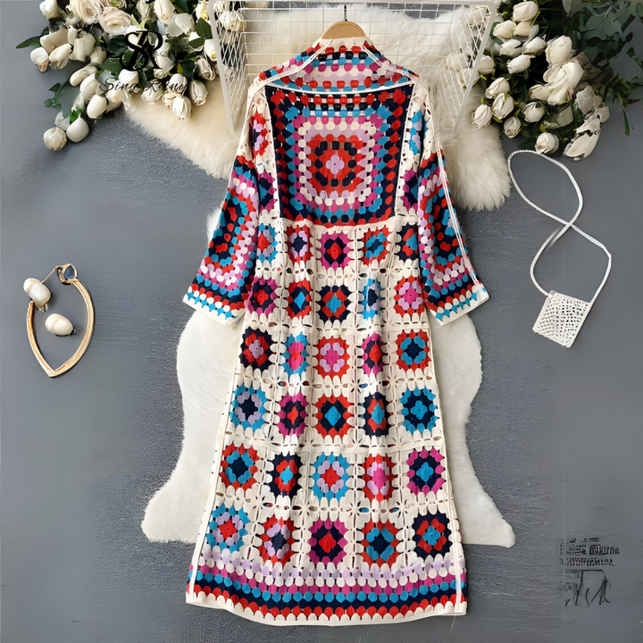 Longline Crochet Cardigan Women Open Front Colourful