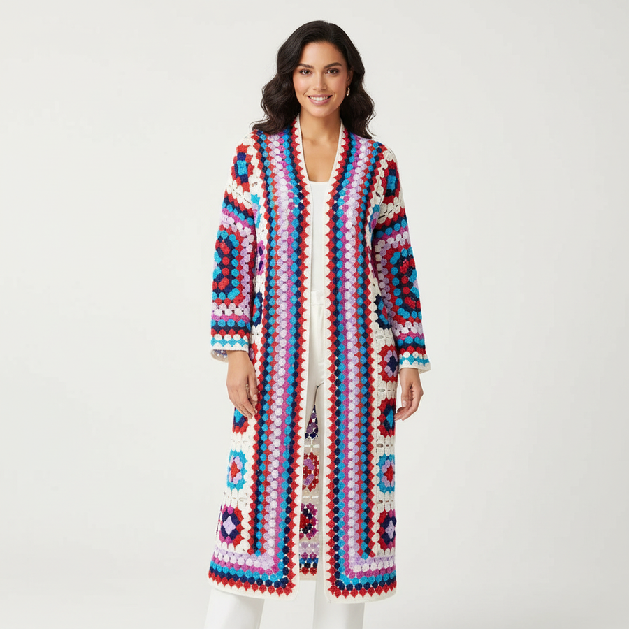 Long Crochet Knit Cardigan Open-Front Boho Sweater for Women | Regina