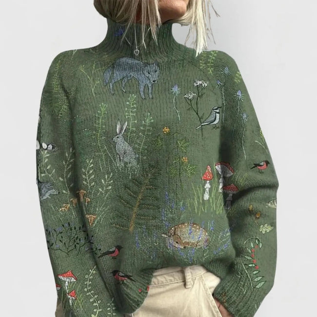 Hannah | Women's Womens Nature Print Cozy Knit Sweater with High-Neck for Layering