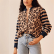 Knit Cardigan Women Leopard Print Button Front Cropped Fit