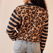Knit Cardigan Women Leopard Print Button Front Cropped Fit