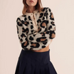 Knit Cardigan Women Leopard Print Button Front Cropped Fit