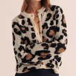 Knit Cardigan Women Leopard Print Button Front Cropped Fit