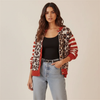 Knit Cardigan Women Leopard Print Button Front Cropped Fit