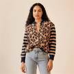 Knit Cardigan Women Leopard Print Button Front Cropped Fit