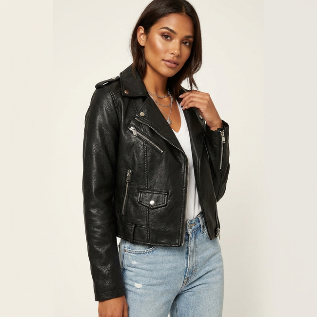 Tessa | Belted Leather Moto Jacket for Women