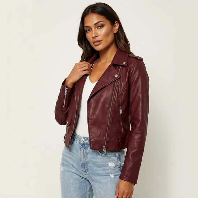 Tessa | Belted Leather Moto Jacket for Women