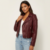 Leather Biker Jacket Women Belted Asymmetric Zip