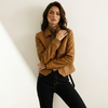 Leather Jacket Women Structured Shoulders Collar