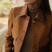 Leather Jacket Women Structured Shoulders Collar