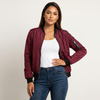 Bomber Jacket Women Lightweight Zip Ribbed Trims