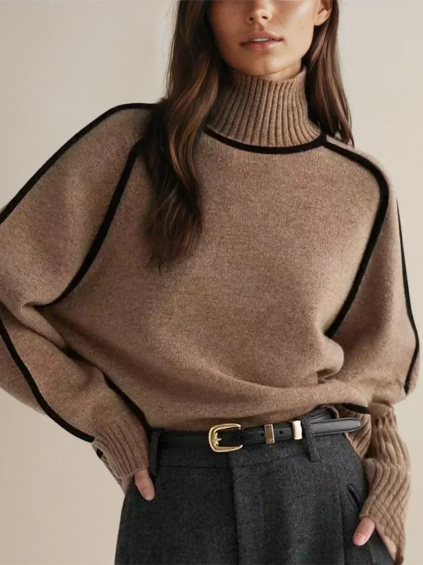 Donna | Women's Tailored Oversized Knit Turtleneck Sweater Pullover