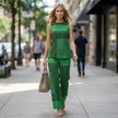 FJØRNA women's striped summer two-piece co-ord set with pockets, featuring a casual, stylish look for warm weather.