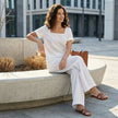 FJØRNA women's summer two-piece co-ord set with wide-leg pants, relaxed fit, casual lifestyle clothing for women.