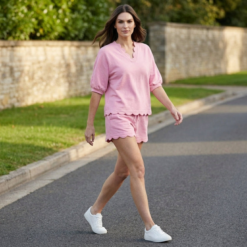 FJØRNA women's summer two-piece co-ord set with drawstring details, shown as a stylish casual outfit on a model.
