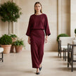 FJØRNA women's summer two-piece wrap co-ord set, stylish matching top and skirt worn casually outdoors.