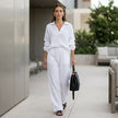 FJØRNA women's summer two-piece co-ord set with drawstring waist, relaxed fit, casual matching outfit worn outdoors.
