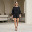 FJØRNA women's two-piece lace pocket Bardot co-ord set, stylish and elegant for casual or dressy occasions.