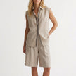 Light gray women's summer two-piece set by FJØRNA featuring a pleated, matching lightweight co-ord for casual wear