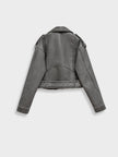 Moto Jacket Women Washed Faux Leather Cropped Asymmetric Zip